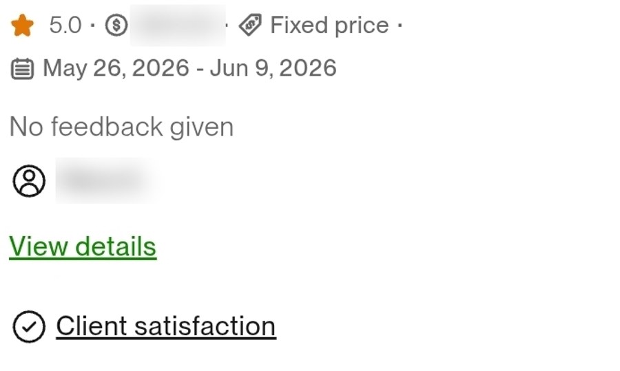 Verified 5.0 star rating on a completed Upwork job